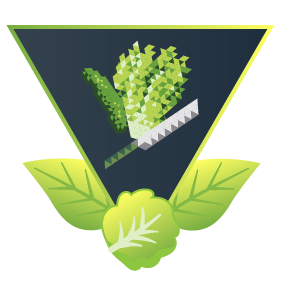 Salad Achievement badge with a chef's knife, lettuce, and cucumber. All in a retro pixel art style.